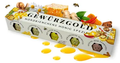 Produktbild von Nordbienchen Honig Probier-Set Gewürzgold, Geschenkset, 5 Sorten, 5x30g