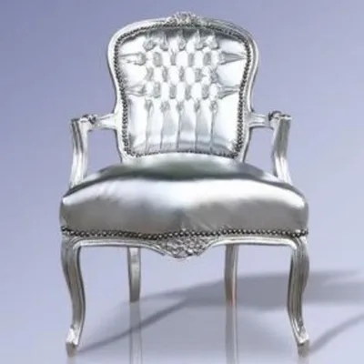 Produktbild von Casa Padrino Barock Salon Stuhl Silber Lederoptik / Silber - Möbel Antik Stil