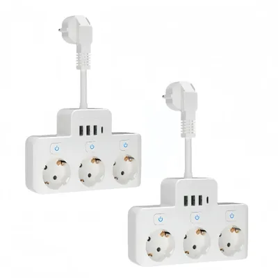 Produktbild von 7-in-1 Steckdosenleiste mit Schalter,Mehrfachstecker, Einzeln Schaltbar Steckerleiste, mit USB-C Smart Aufladung,Steckdosenadapter Wandmontage,2 Stück