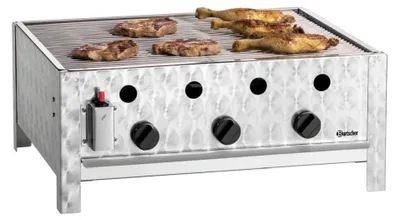 Produktbild von Bartscher Gas-Tischbräter TB1000R 3 Brenner 10 kW Piezo-Zündung Edelstahl Flüssiggas Außenbereich 685x565x275 mm