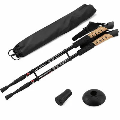 Produktbild von MidGard Nordic Walking Stöcke Teleskop Antischock Wanderstöcke aus Aluminiumlegierung mit Korkgriff & Dämpfung verstellbar in der Länge 70-135 cm Schwarz