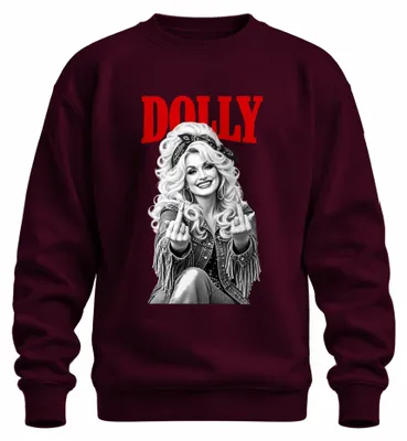 Productafbeelding van Dolly Parton, sweatshirt met print van een countrymuziek-thema, met een afbeelding van een middelvinger, rockabilly-stijl, zangeres, kleur: bordeauxrood, maat: 3XL