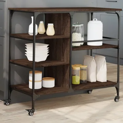 Produktbild von Design Küchenwagen Braun Eichen-Optik 100x45x89,5 cm Holzwerkstoff, Servierwagen 2024 Neu