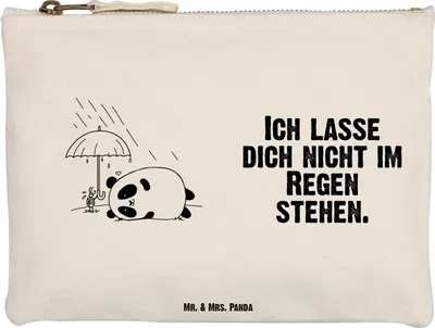 Produktbild von Mr. & Mrs. Panda Pouch Panda Freundschaft Größe M - Weiß - Geschenk, Stoffbeutel, Baumwolltasche, Schulmäppchen, Kulturbeutel, Schlampermäppchen, beauty case