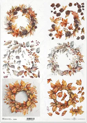 Immagine prodotto di Carta di riso per decoupage Carta per decoupage A3 ITD-1334L Ghirlande d'autunno 3D