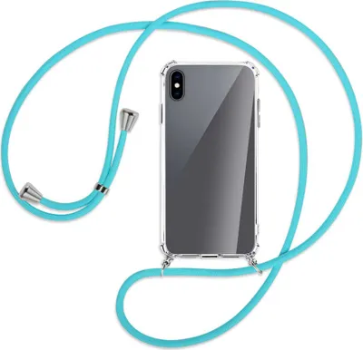 Produktbild von Handykette Backcover-Schutzhülle mit Band (Metall silberfarben) für Apple iPhone XS Max - türkis