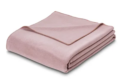 A folded pink blanket on a white background.