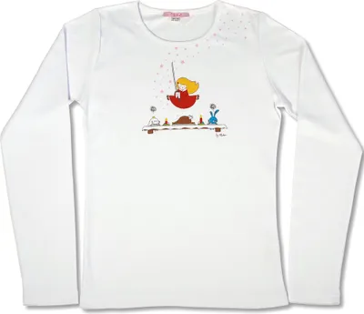 Produktbild von Miuko Langarmshirt für Mädchen, weiß, T-Shirt langärmlig, Motiv Weihnachtsbraten, Teenager, 100% Baumwolle, 122-164