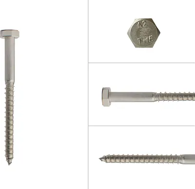 Immagine prodotto di Viti per legno a testa esagonale in acciaio inox A2 M6 x 70 mm - Per 100 pezzi