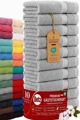 Produktbild von Betz 10 Stück Gästetücher 30x50 cm PREMIUM 100% Baumwolle Set Händehandtücher  Farbe: silber