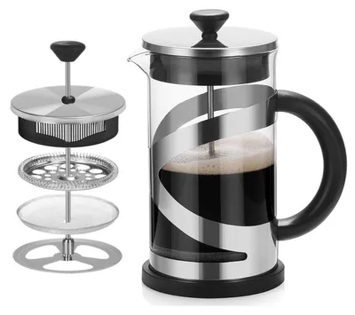 Produktbild von INF 600ml Borosilikatglas French Press Kaffeebereiter mit PP Griff Schwarz