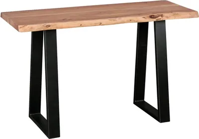 Produktbild von Konsolentisch GAYA Massivholz Akazie, Schreibtisch 120 cm breit im Landhaus-Stil, Schminktisch mit Design, Sekretär mit 2 Metallbeinen, Echt-Holz Konsole mit Baumkante, Tischkonsole