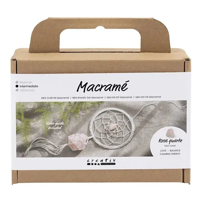 Image de Kit de bricolage macramé pour attrape-rêves avec quartz rose, matériel et instructions inclus