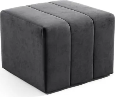 Zdjęcie produktu dla LIKMA Pufa Welurowa Czarna 46x35x46 cm Puf Tapicerowany Hocker Podnóżek Ławka Do Salonu I Przedpokoju
