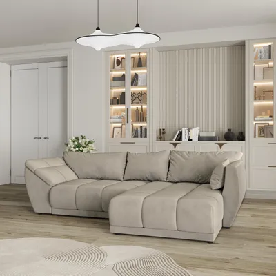 Produktbild von Masseno Ecksofa ORENTI R-S mit Schlaffunktion L-Form, Sofa mit Bettkasten, Wohnzimmersofa, Couch, Soffa, Bettsofa, Couchgarnitur- Beige, MATT VELVET 09
