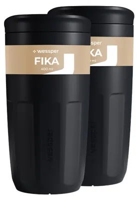 Wiederverwendbarer Becher 400 ml, 2er-Set, Schwarz, für heiße & kalte Getränke