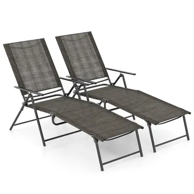 Produktbild von GOPLUS Sonnenliege 2er Set klappbar, 189cm Gartenliege aus Metall bis 150kg Belastbar, Liegestuhl mit Verstellbarer Rückenlehne, Fußstütze, Braun