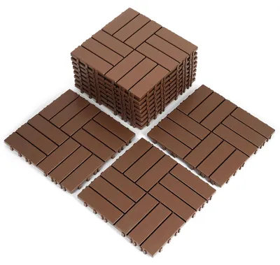 Produktbild von Vigevee 11 Stück Terrassenfliesen 1 qm, 30x30cm Kunststoff Fliesen Klickfliesen Balkonfliesen Holzoptik Gestreift, Wetterfest, Anti-Rutsch, Braun 12-Streifen