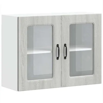 Immagine prodotto di vidaXL Pensile da cucina con anta in vetro Kalmar grigio Sonoma in materiale ligneo