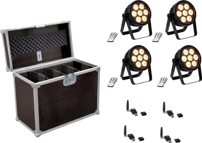 Produktbild von EUROLITE Set 4x LED 7C-7 Silent Slim Spot + USB QuickDMX + Case (20000857)