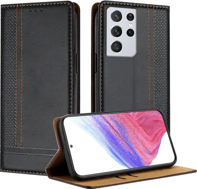 Image de Etui pour Samsung Galaxy S21 Ultra 5G étui en cuir avec fonction stand noir