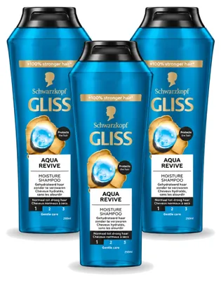 Produktbild von 3 x Gliss Aqua Revive Shampoo - für feuchtigkeitsspendendes Haar - 250 ml - Vorteilspackung - 3 Stücke