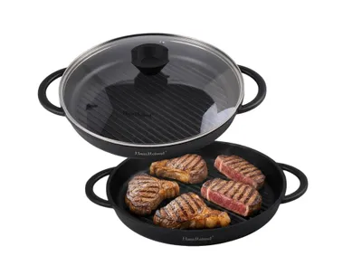 Produktbild von HausRoland Grillpfanne 30 cm mit Glasdeckel, Antihaftbeschichtung, für Induktion, Schwarz
