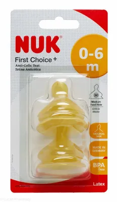 A product package for NUK First Choice+ Anti-Colic Teats.