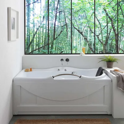 Produktbild von Rechteckige weiße Einbaubadewanne mit Whirlpool, Version rechts | Diletta