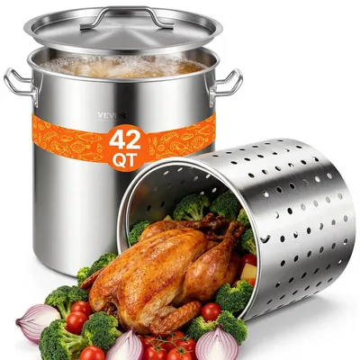 Produktbild von VEVOR Kochtopf 39,7 L Edelstahl, 350 x 400 mm Großvolumiger Suppentopf mit Sieb,