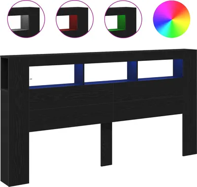 Produktbild von LED Kopfteil Schwarz Eichen-Optik 200 x 18,5 x 103,5 cm