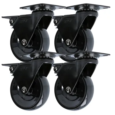 Produktbild von 4er Set Schwarze Möbelrolle Polyurethan Lenkrolle modernes Design Möbeltransportrolle kugelgelagert 75mm mit Bremse