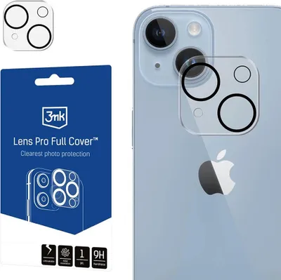 A product packaging for a phone camera lens protector is shown next to a phone with the protector applied.