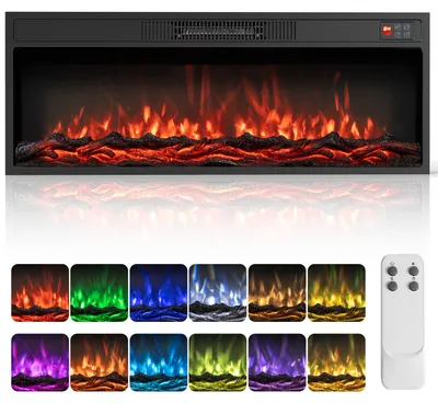 Immagine prodotto di COSTWAY, caminetto elettrico da 36 pollici, riscaldamento da 750W/1500W, termostato regolabile da 18°C a 35°C, caminetto decorativo con 13 colori di fiamma, 3 livelli di luminosità, telecomando, touchscreen e timer