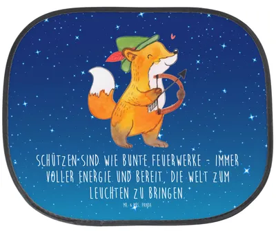 Produktbild von Mr. & Mrs. Panda Sonnenschutz Auto Schütze Astrologie - Sternenhimmel Blau - Geschenk, Sonnenblende, Tierkreiszeichen, scheibenschutz, Sternzeichen, Geburtstagsgeschenk