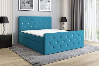 Produktbild von Boxspringbett REINN 120 x 200 mit 2 Bettkästen, Bonell-Matratze und Topper. Farbe:  Blau