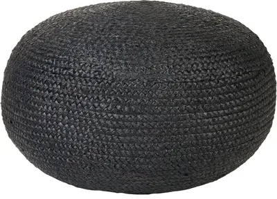 Produktbild von BELIANI Pouf Schwarz Jute ⌀ 45 cm Rund Gefochten Strickhocker Strickpouf Boho für Wohnzimmer Kinderzimmer Schlafzimmer Deko Haushalt Wohnen