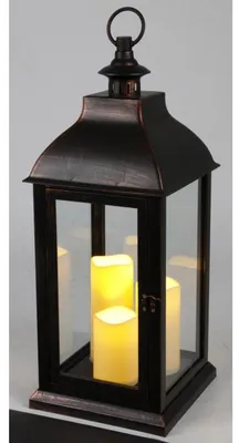 Image de Lanterne LED incl. 3 bougies 24x59x24cm à piles fonction minuterie noir / blanc