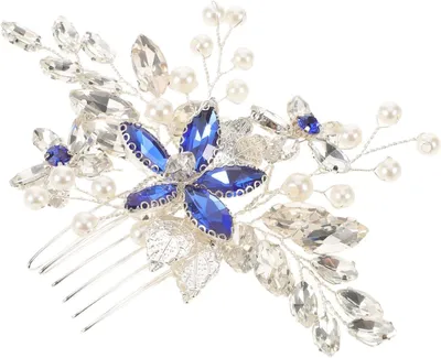 Produktbild von Braut-Haarkamm mit Strass-Blumenmuster und Perlen für Hochzeiten, seitlicher Haarschmuck für Brautfrisuren und Kopfschmuck für Bräute und Brautjungfern