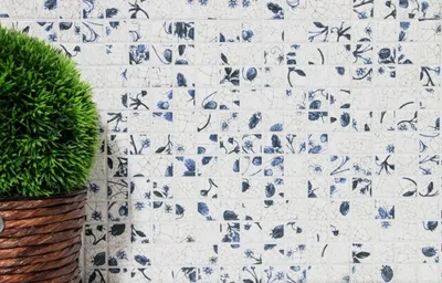 Produktbild von Handmuster Mosaikfliese Retro Vintage Keramik weiß blaue Blume Küchenrückwand MOS18D-1404_m