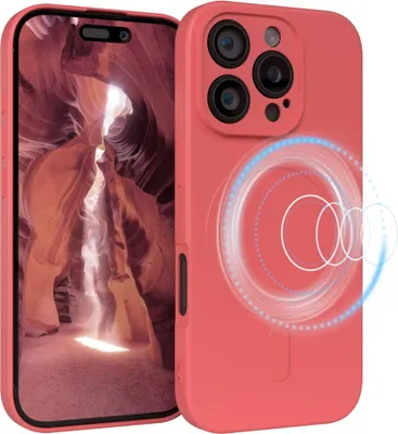 Produktbild von EAZY CASE - Silikonhülle magnetisch für Apple iPhone 16 Pro, Hülle Silikon, weich stoßfeste Magnet Handyhülle, Schutzhülle mit Kameraschutz, TPU Bumper in Rot