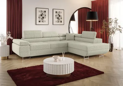 Produktbild von Ecksofa Schlafsofa Sofa MONARO Stoff Quelle Ecru Ottomane Rechts
