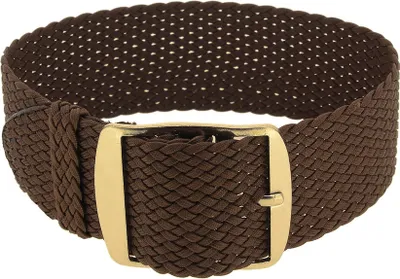 Produktbild von Minott Uhrenarmband mit Dornschließe in braun geflochten Perlon 32993, Stegbreite:24mm, Schließe:Gelbgolden