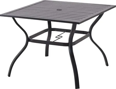 Produktbild von PHIVILLA 94×94cm Gartentisch aus Stahl mit Sonnenschirmloch, Farbe: Schwarz
