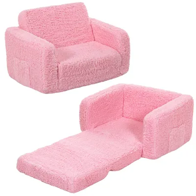 Zdjęcie produktu dla Sofa dziecięca, składana sofa dziecięca 2 w 1, rozkładana sofa dziecięca dla chłopców i dziewczynek, różowa 112x44x29cm