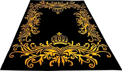 Produktbild von Pompöös by Casa Padrino Luxus Teppich von Harald Glööckler  200 x 290 cm Krone Schwarz / Gold  - Barock Design Teppich - Handgewebt aus Wolle