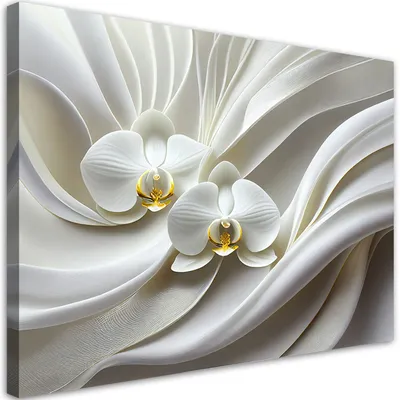 Produktbild von Leinwandbild Weiße Orchidee 3D-Abstraktion 100x70 Feeby Weiß bild für die wand bereit zum aufhängen