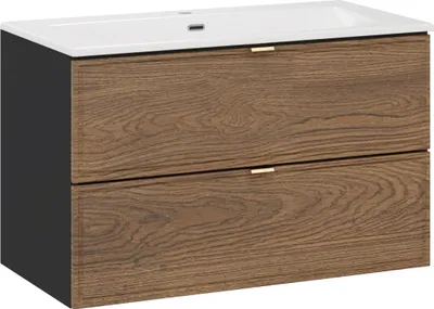 Zdjęcie produktu dla Szafka Łazienkowa 80 Cm Dąb Casella Z Umywalką Ceramiczną 81 Cm