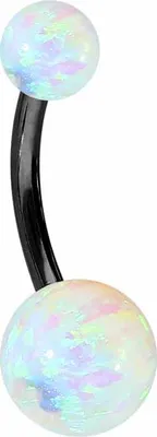Produktbild von Bauchnabelpiercing Titan Bananabell SYNTHETISCHE OPALE Schwarz | Opalfarbe: Hot-Weiß Stablänge: 10mm