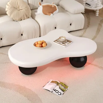 Image de MODFU Table basse - Éclairage LED Multicolore et Pieds Noirs - Blanc